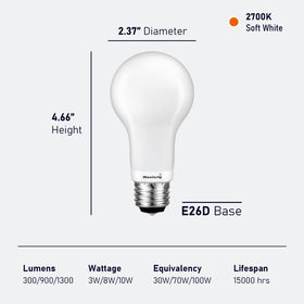 Maelsrlg A19 soft white 2700K LED creates a warm ambiance.
