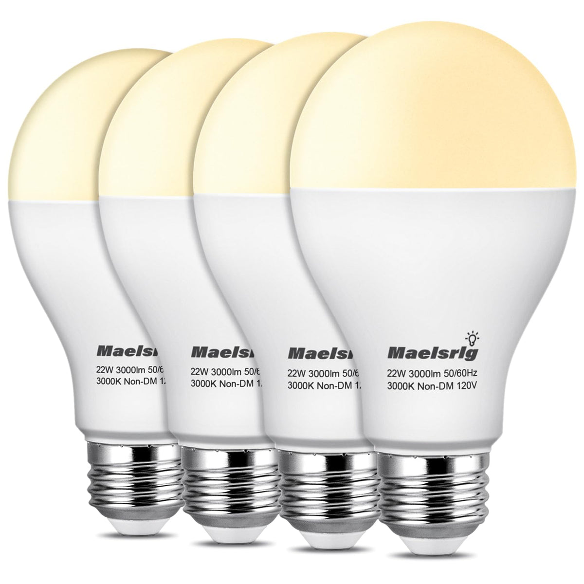Maelsrlg A21 3000lm LED bulb front view with bright, even lighting