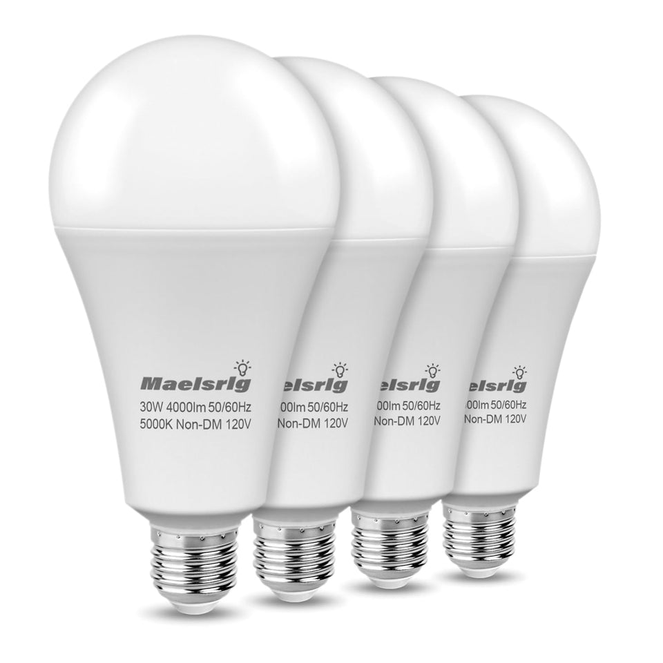 Maelsrlg A23 LED bulb 4-pack in a bright garage setting