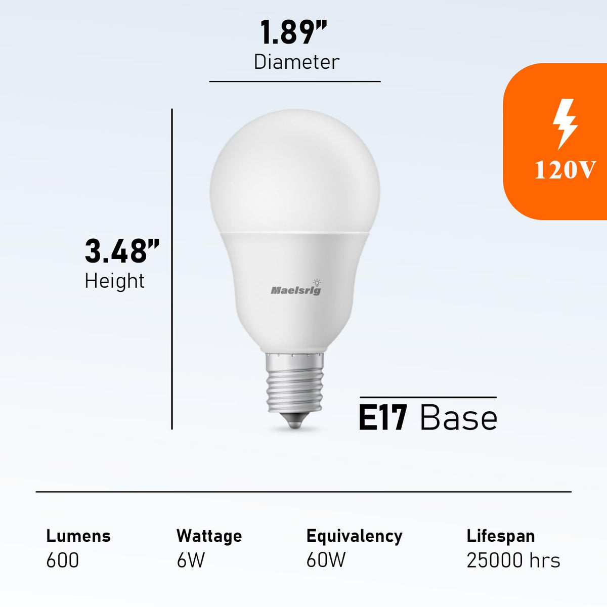 Maelsrlg E17 LED bulb non-dimmable, ideal for standard fixtures.
