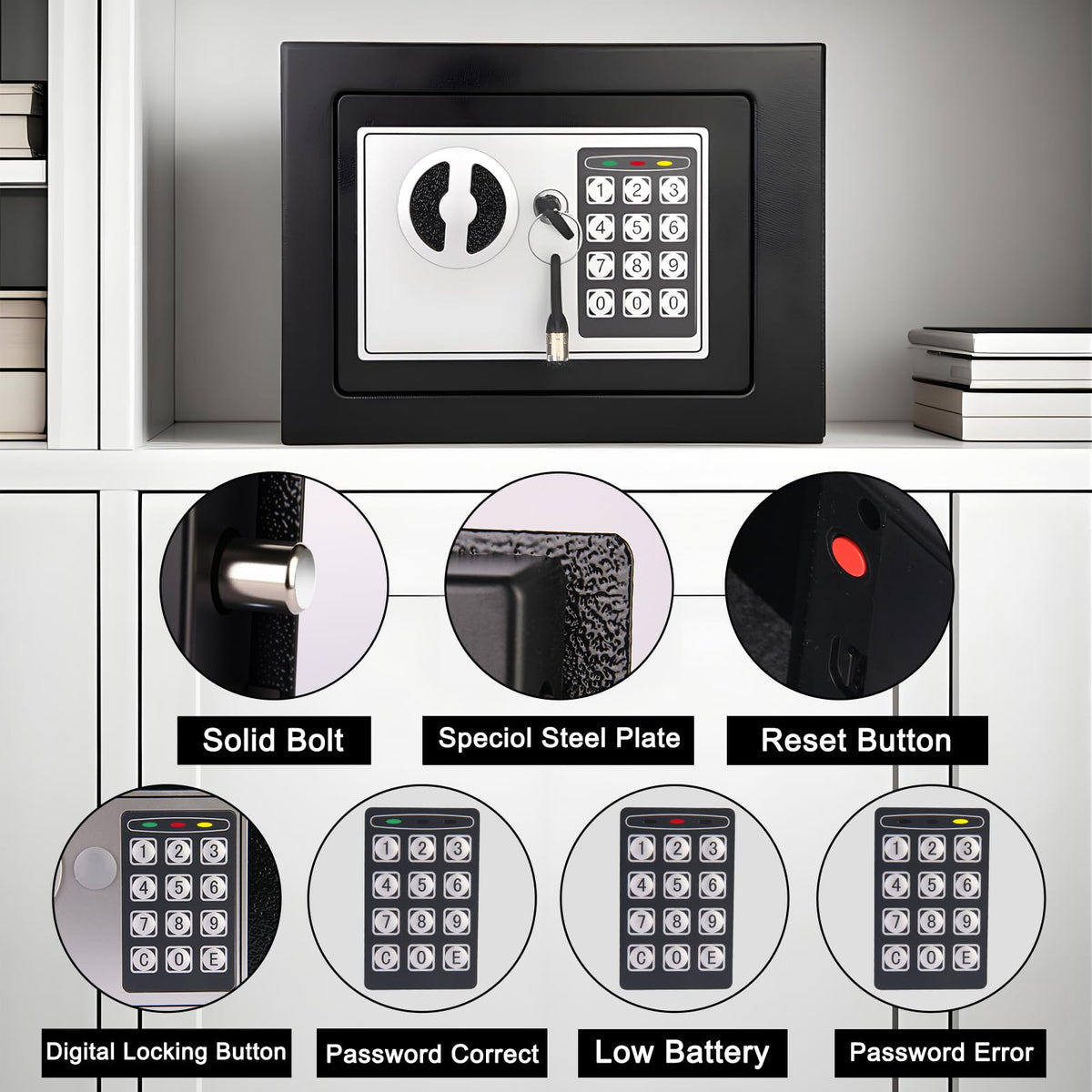 Maeston compact safe interior view ready for cash and jewelry