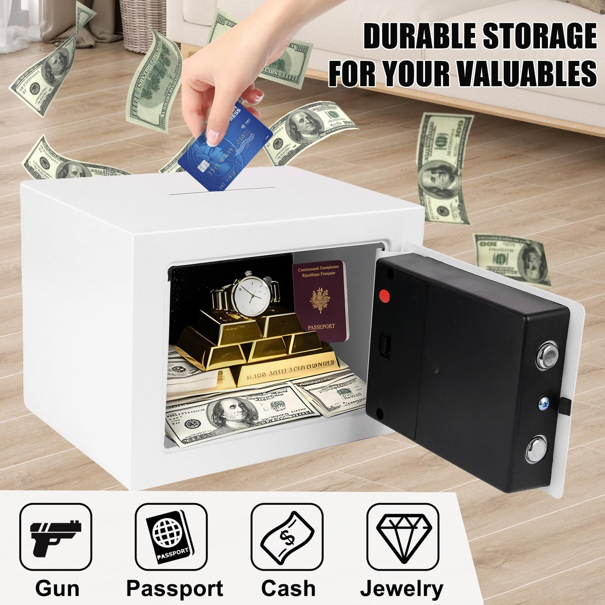 MAESTON mini safe coin slot highlights quick cash deposits