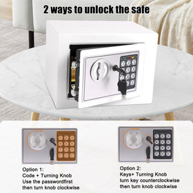 MAESTON mini safe dimensions diagram clarifies compact footprint for desks
