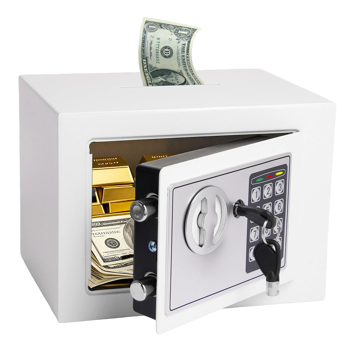 MAESTON mini safe front view shows compact secure storage for valuables