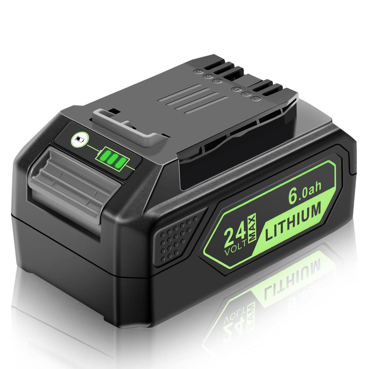 MAFACBAC 24V battery front view, compatible with Greenworks tools and reliable power.