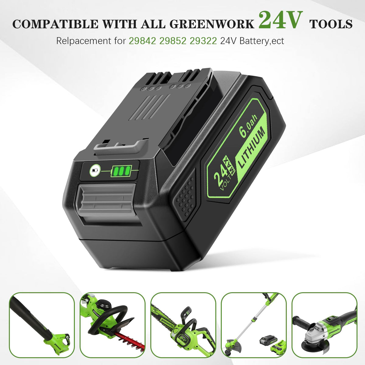 MAFACBAC 24V battery label emphasizing capacity and model compatibility