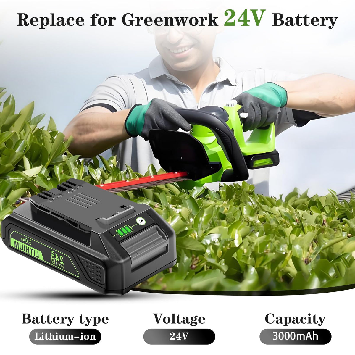 MAFACBAC 24V battery pack side view, compact profile for easy fit
