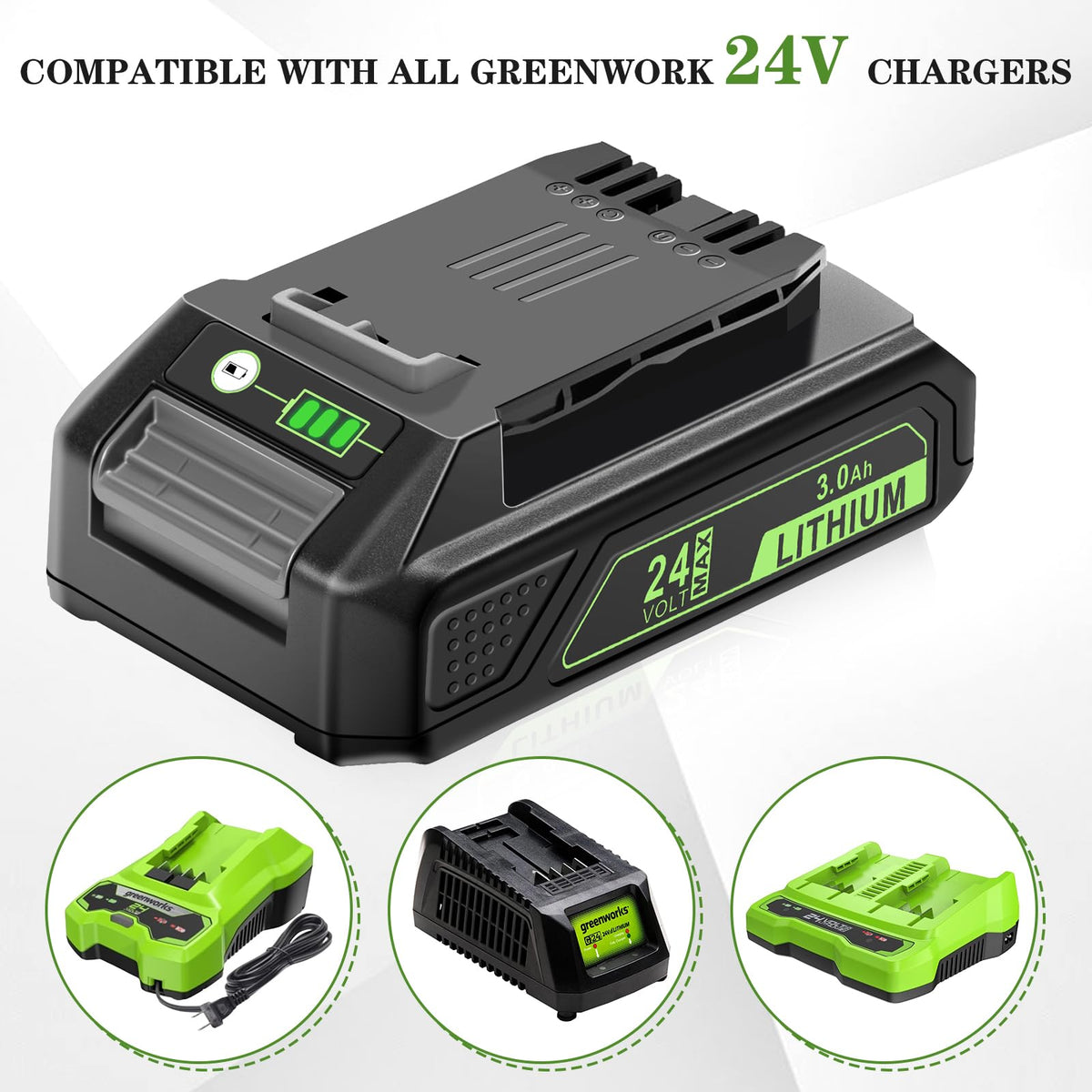 MAFACBAC 24V compatibility chart with Greenworks tools