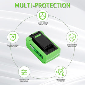 MAFACBAC 40V battery in use with Greenworks tools.