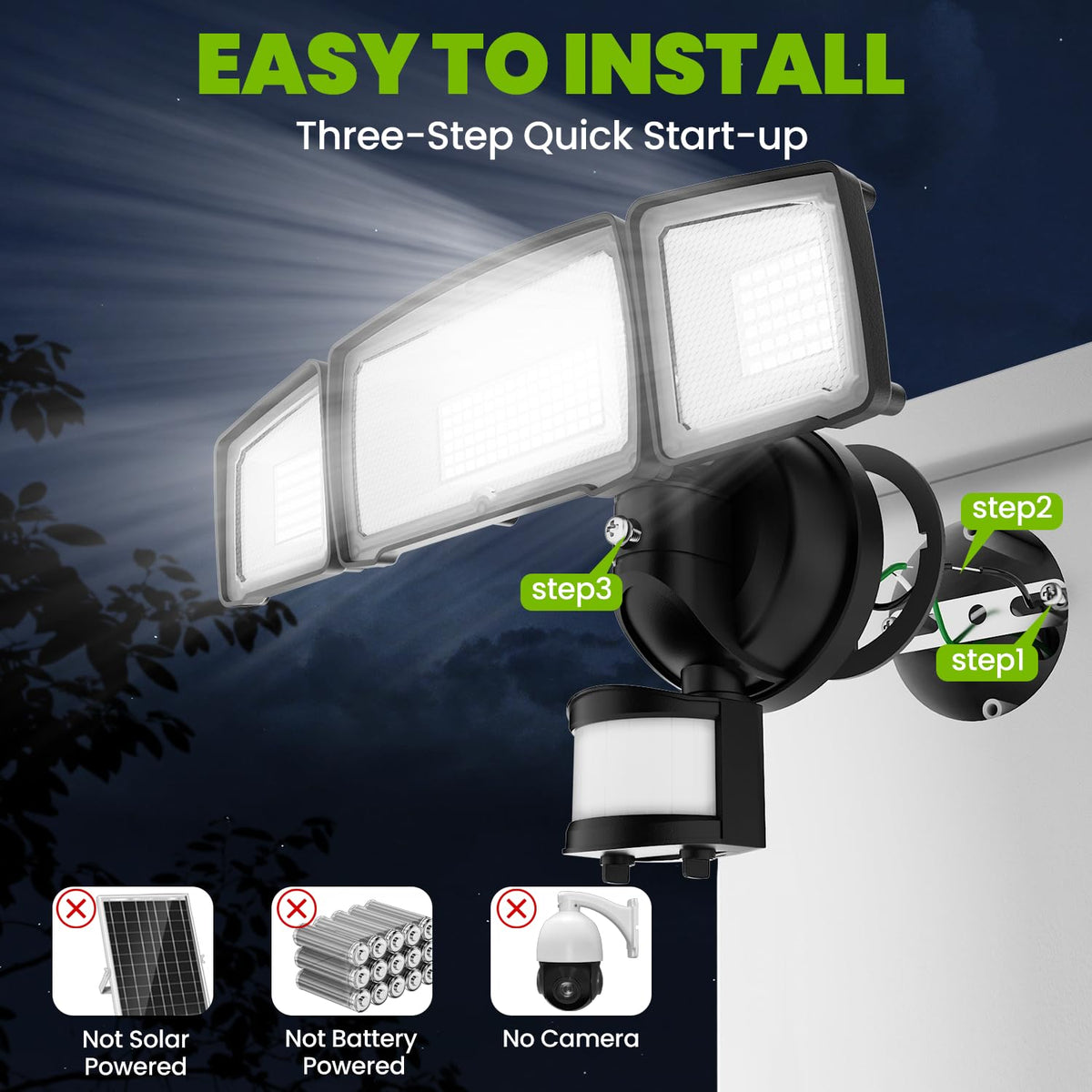 MAGAGUVU 100W flood light over a dark yard delivers reliable illumination