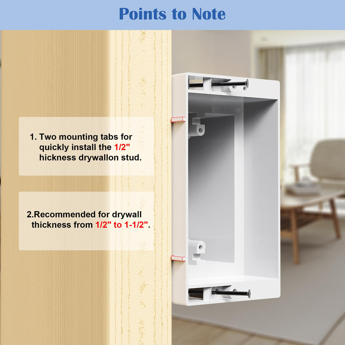 Magaliyo recessed outlet box supports cable TV setup with a clean look.