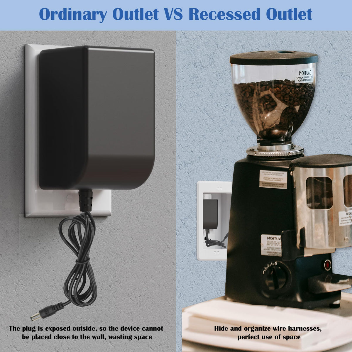 Magaliyo recessed outlet box can be dyed to match wall color.