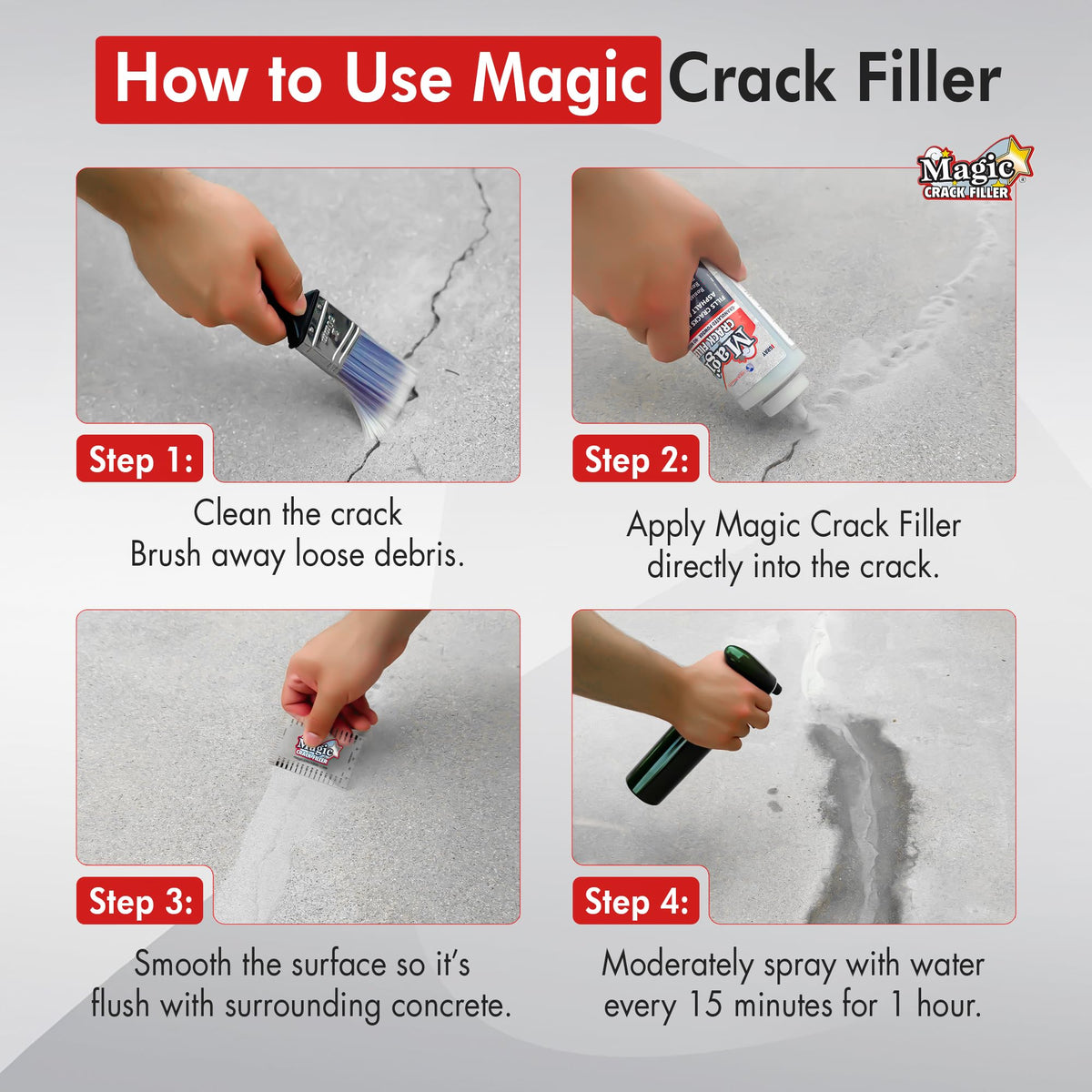 Magic Crack Filler concrete driveway repair seals cracks for lasting results.