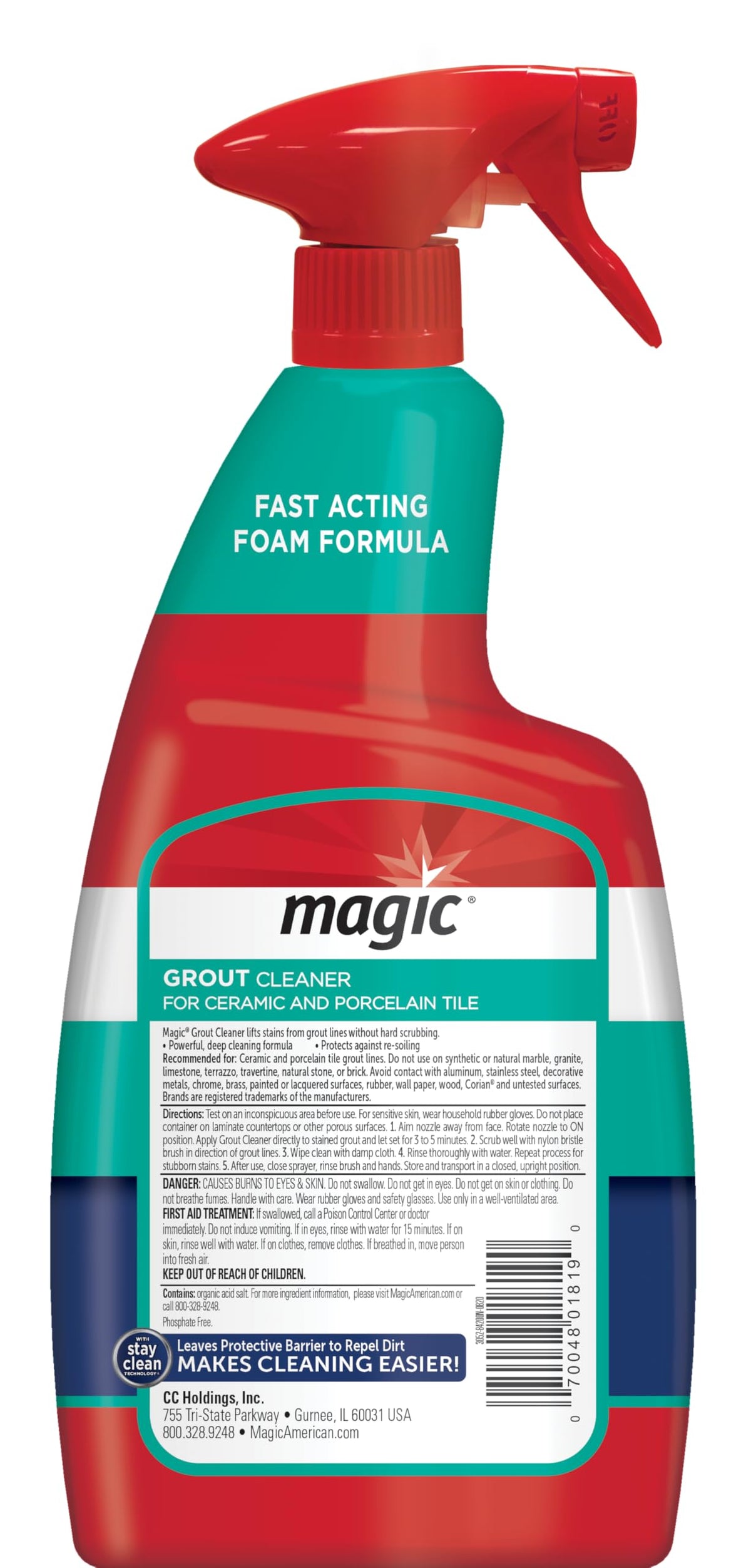 MAGIC Grout Cleaner foaming action highlights fast stain lift across grout lines.