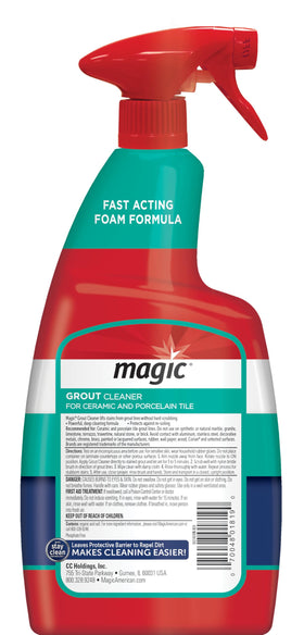 MAGIC Grout Cleaner foaming action highlights fast stain lift across grout lines.