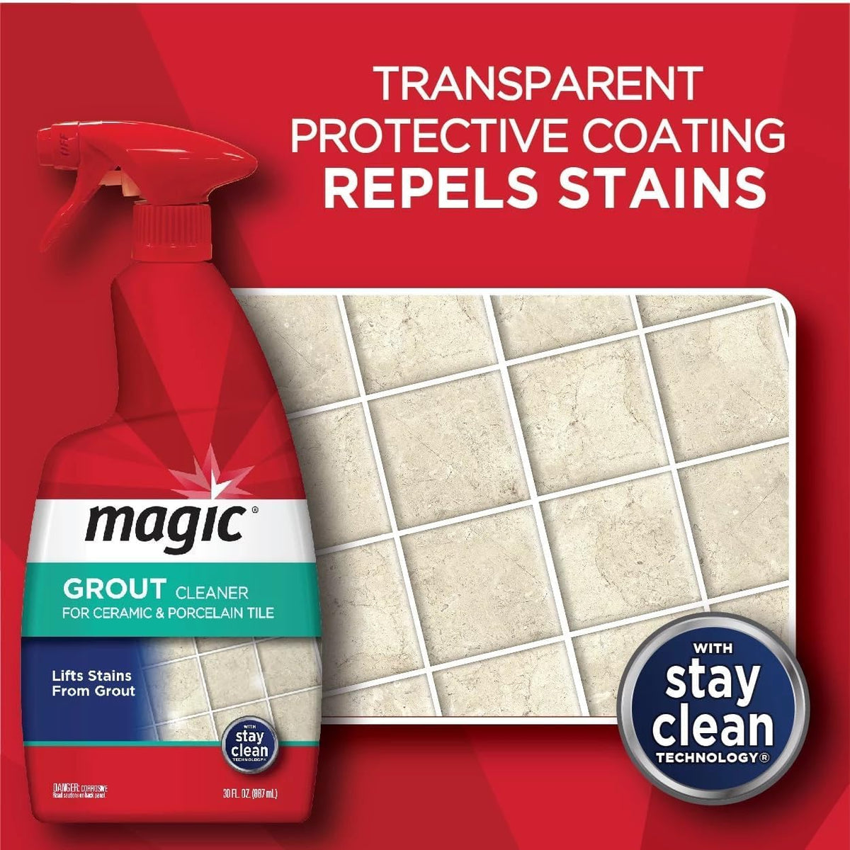 MAGIC Grout Cleaner microfiber cloth included for easy wipe and streak-free results.
