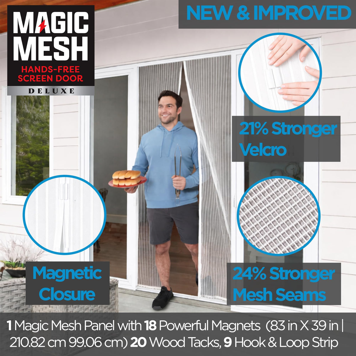 Magic Mesh Deluxe 18-magnet closure seals securely while doors open smoothly