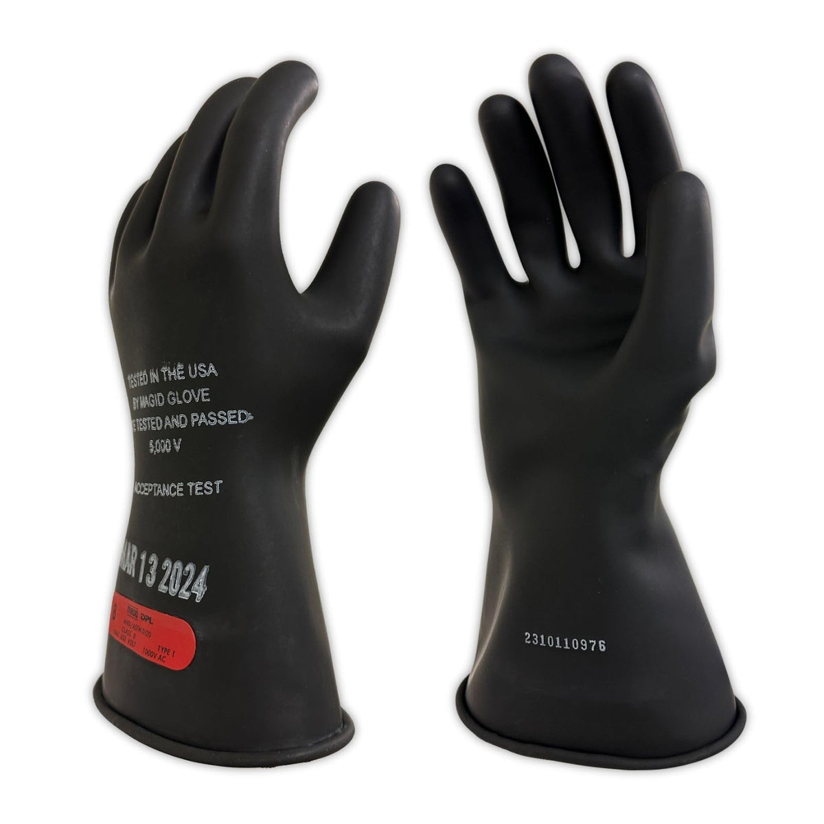 MAGID rubber insulating gloves Class 0 with an 11-inch cuff for extended arm protection.