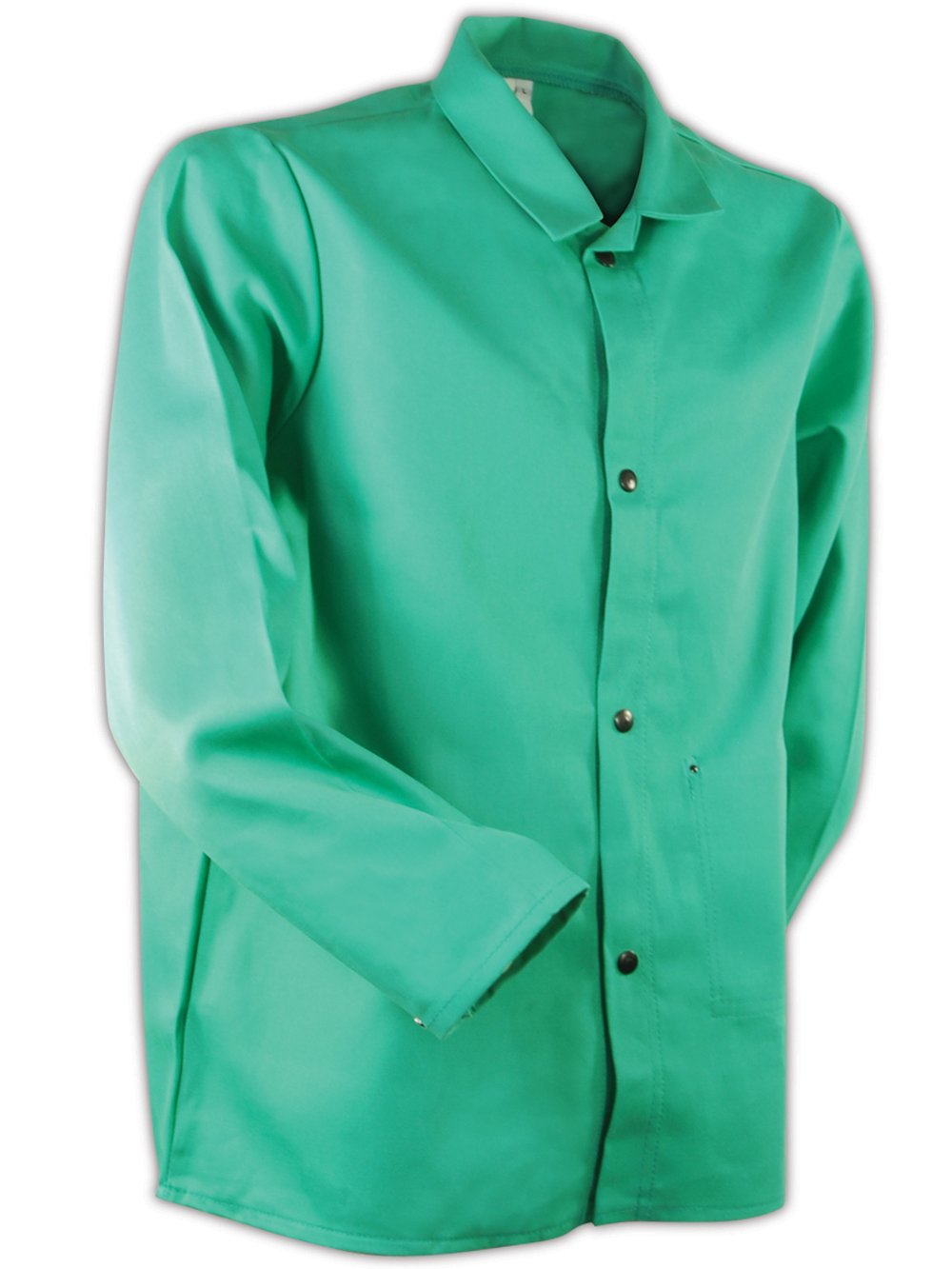 MAGID SparkGuard green welding jacket front view shows fit and FR protection