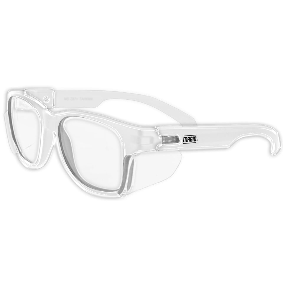 MAGID Y50 with clear frame and side shields for enhanced peripheral protection during work.