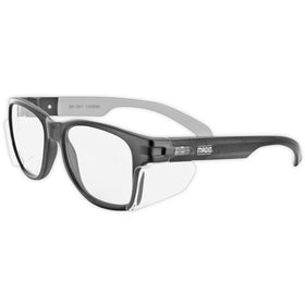 MAGID Y50 safety glasses with black frame and side shields for enhanced peripheral protection.