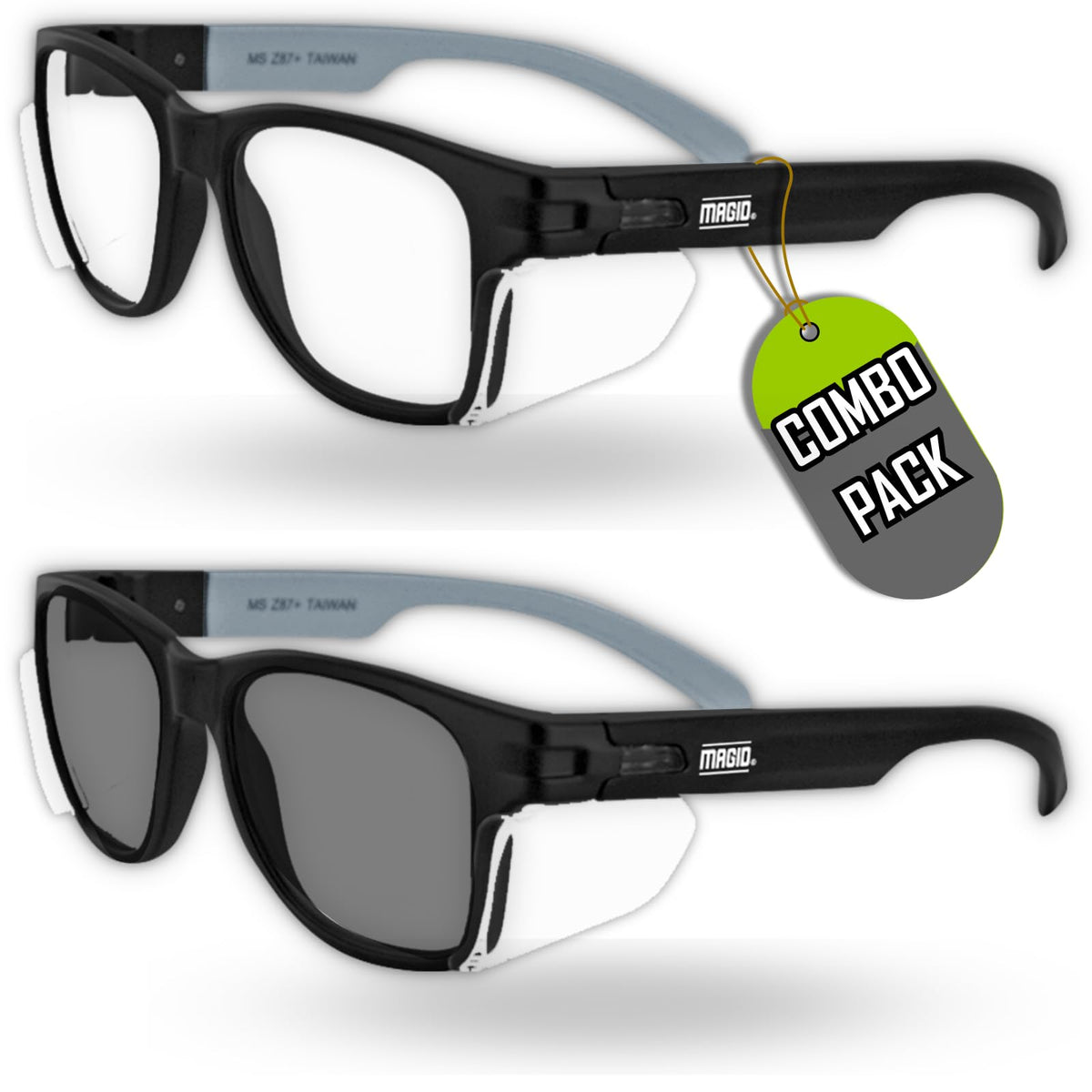 MAGID Y50 safety glasses with black frame and integrated side shields for enhanced peripheral protection.