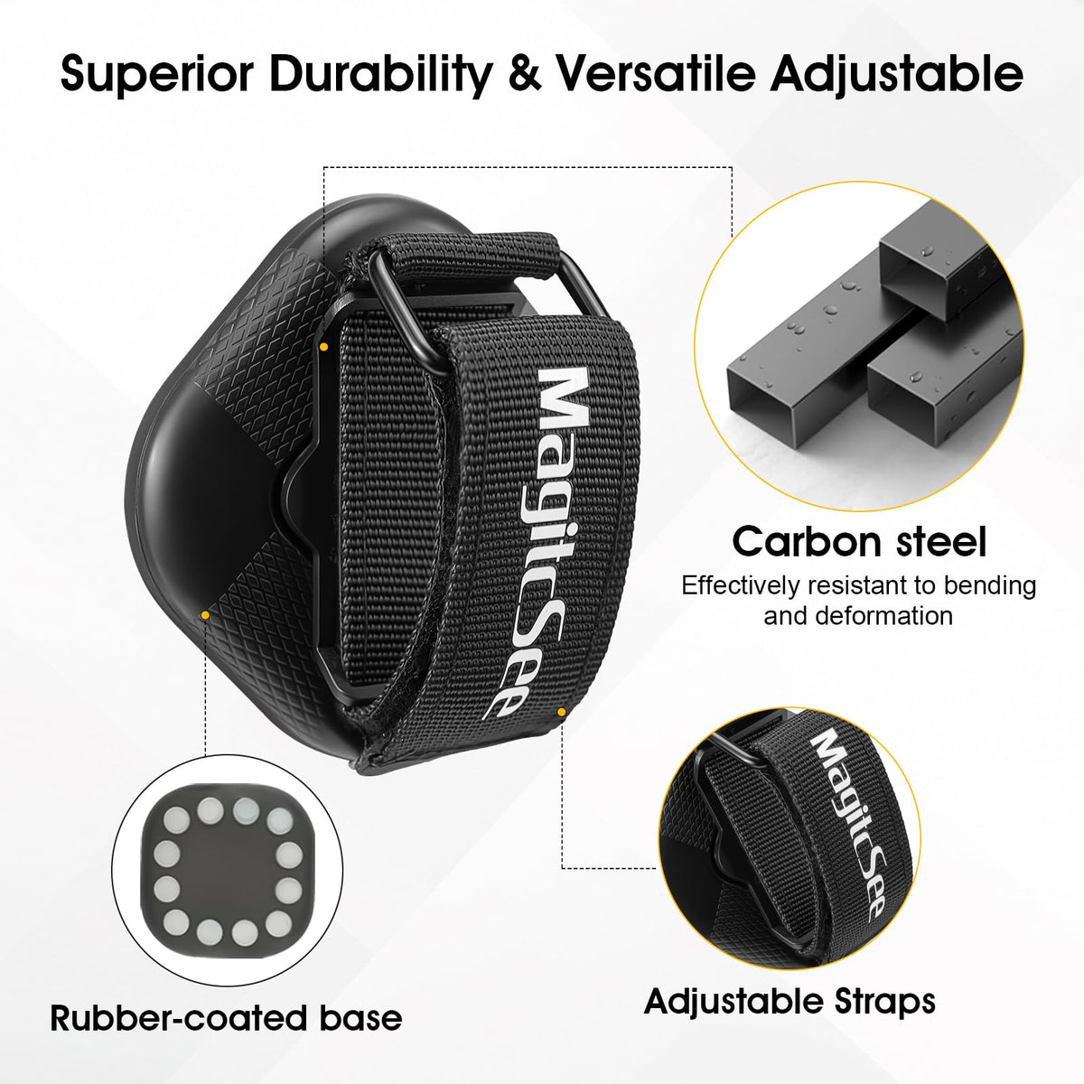 MagitcSee adjustable-strap shovel holder secures tools with versatile straps.