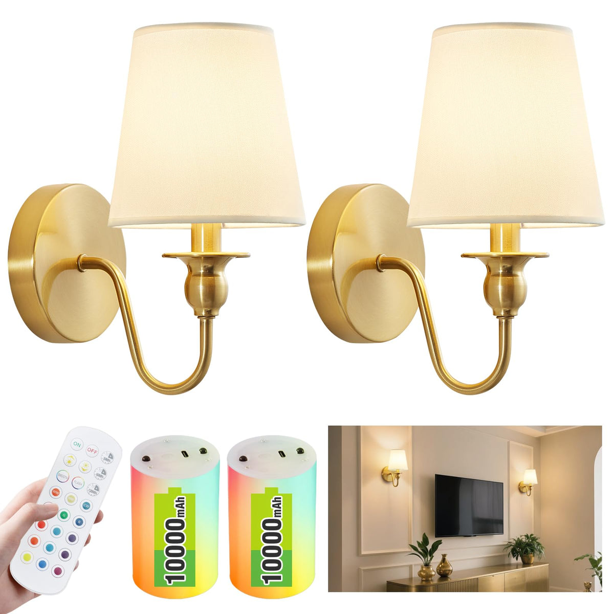 Maglaw battery-operated wall sconce set 2 front view highlights cordless setup and quick install