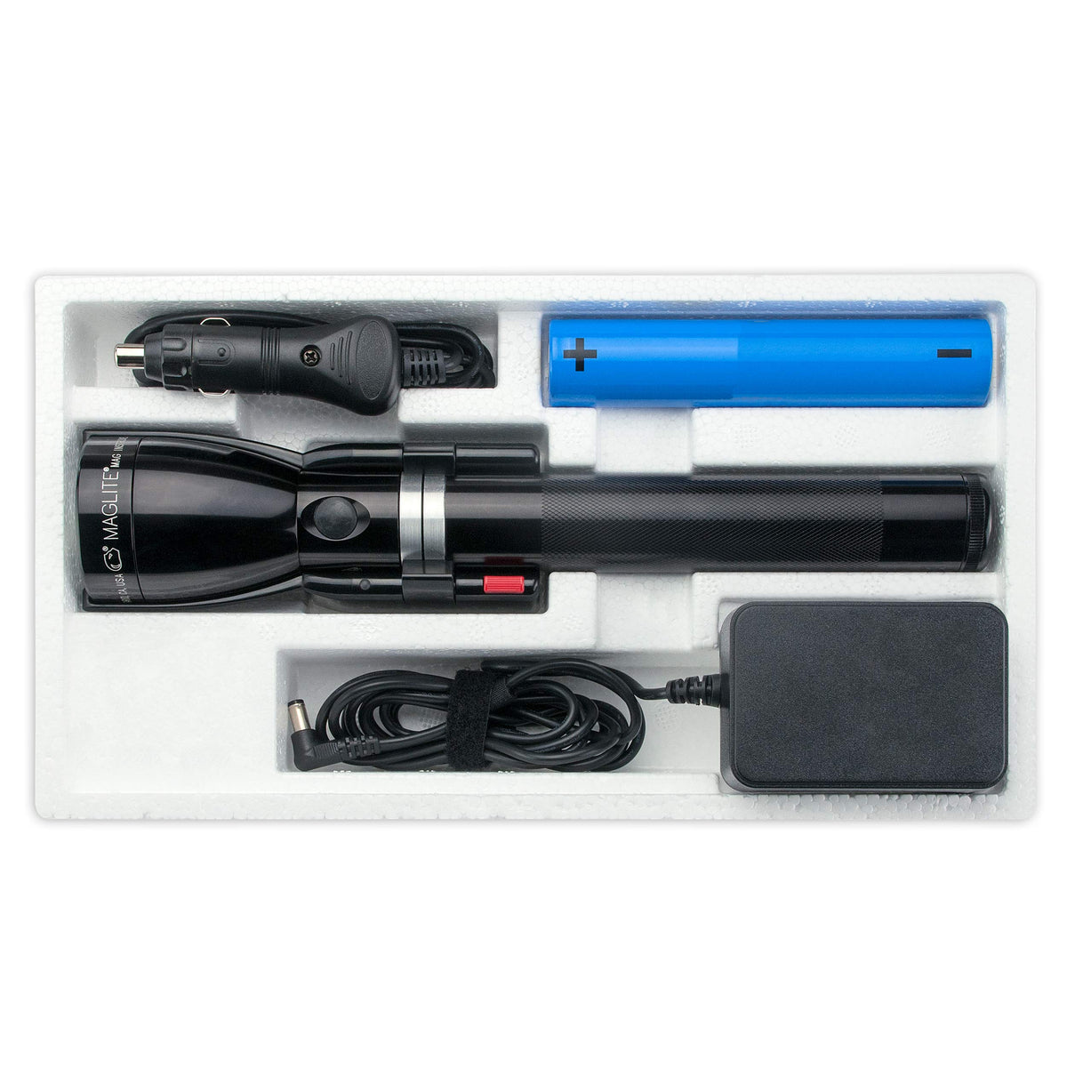 MagLite ML150LR charging cradle enabling home and vehicle charging.