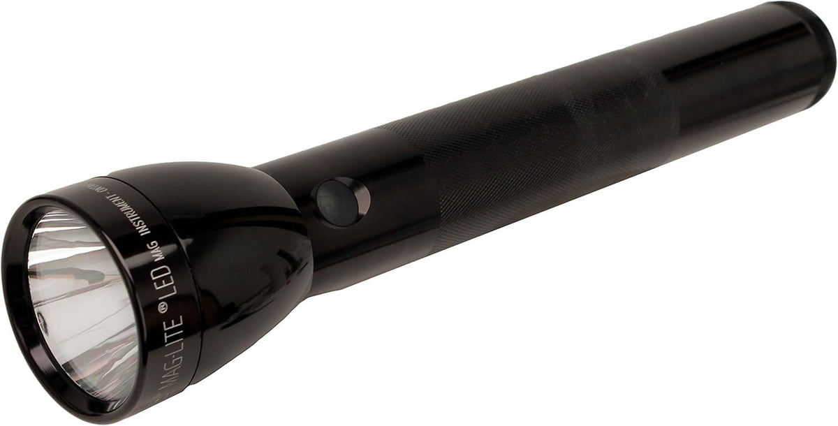 MagLite ML300L adjustable beam for focused spotlight and wide flood.