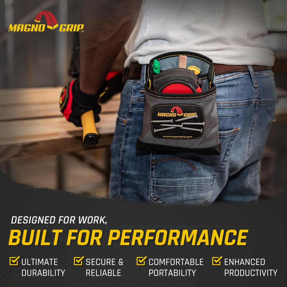 MagnoGrip 1680D ballistic polyester fabric handles rugged daily use.