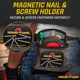 MagnoGrip 3-pocket design on belt enables organized tools and fasteners during work.