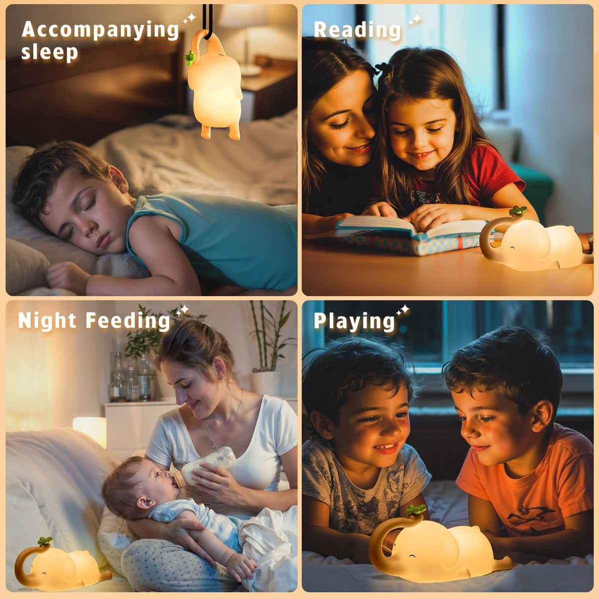 MAGOHMT elephant night light BPA-free silicone for kid-safe use.