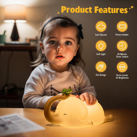 MAGOHMT elephant night light rechargeable battery for all-night use.