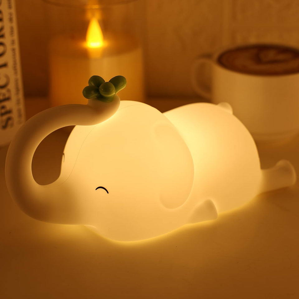 MAGOHMT elephant night light silicone body with soft glow for nursery.