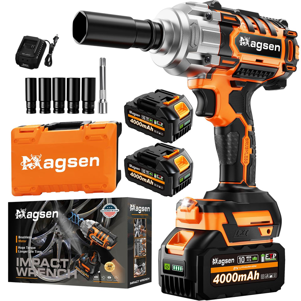 MAGSEN half-inch drive cordless impact wrench front view for tight spaces