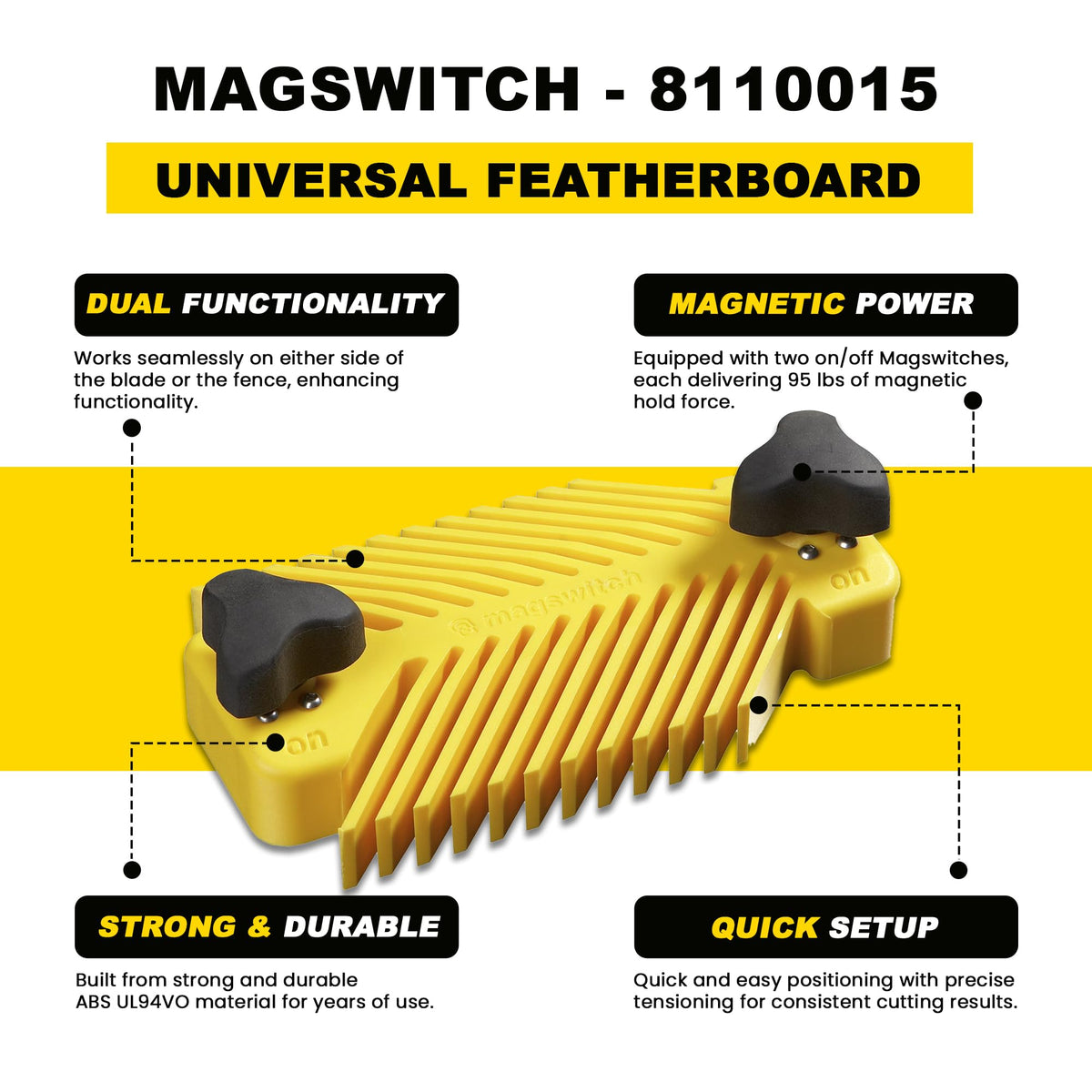 Magswitch featherboard on table for fast left feed adjustments.