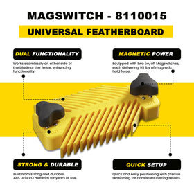 Magswitch featherboard on table for fast left feed adjustments.