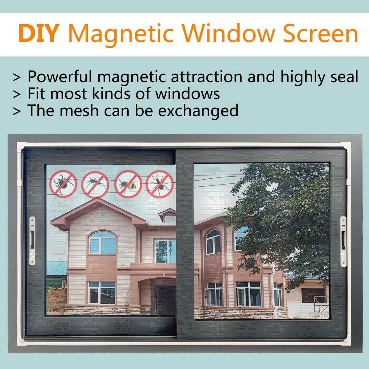 Maguesh window screen with white frame and grey net preserves view