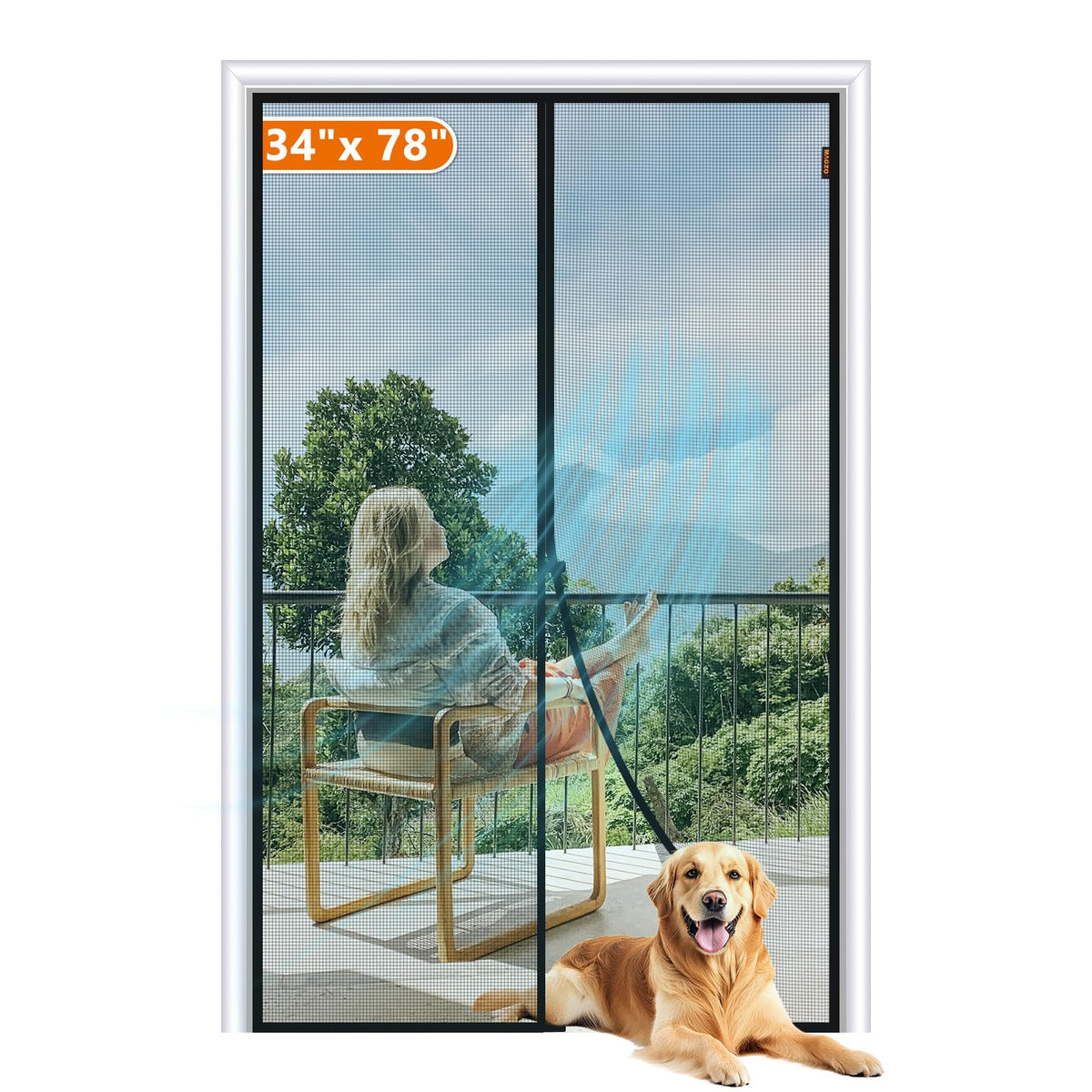 MAGZO magnetic screen door 36x79 panel with reinforced magnets for quiet, hands-free entry.