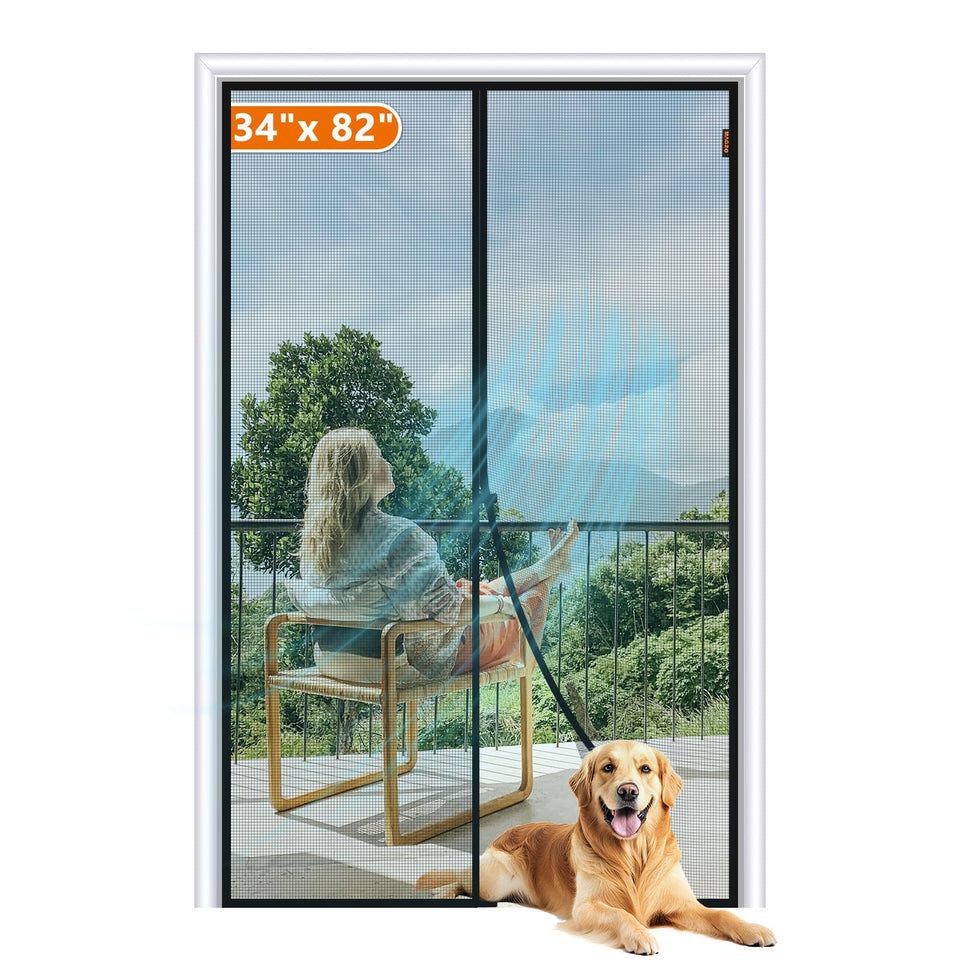MAGZO magnetic screen door 36x83 actual size shows hands-free access for pets.