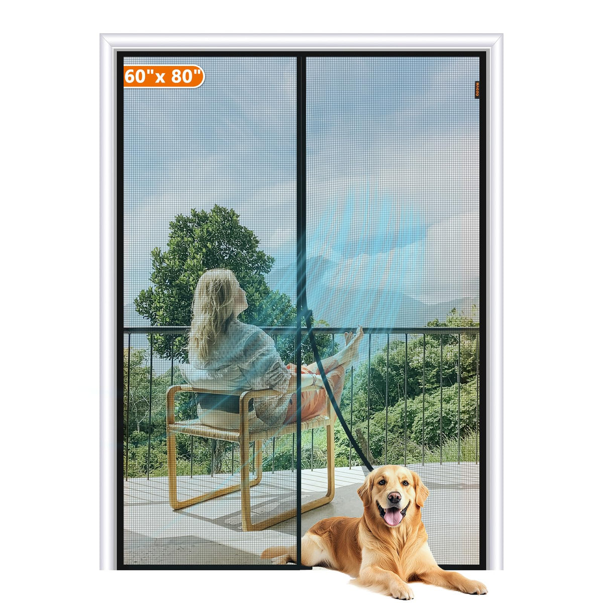 MAGZO magnetic screen door fits 60x80 inches with fiberglass mesh for pets