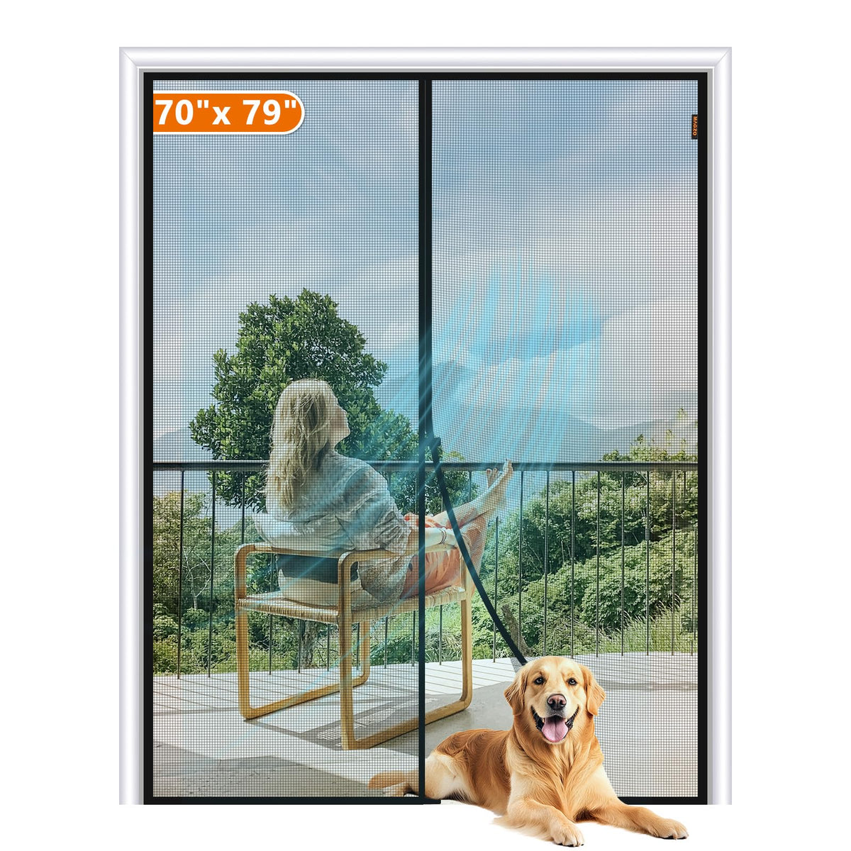 MAGZO magnetic screen door installed on a 72x80 doorway for hands-free entry.