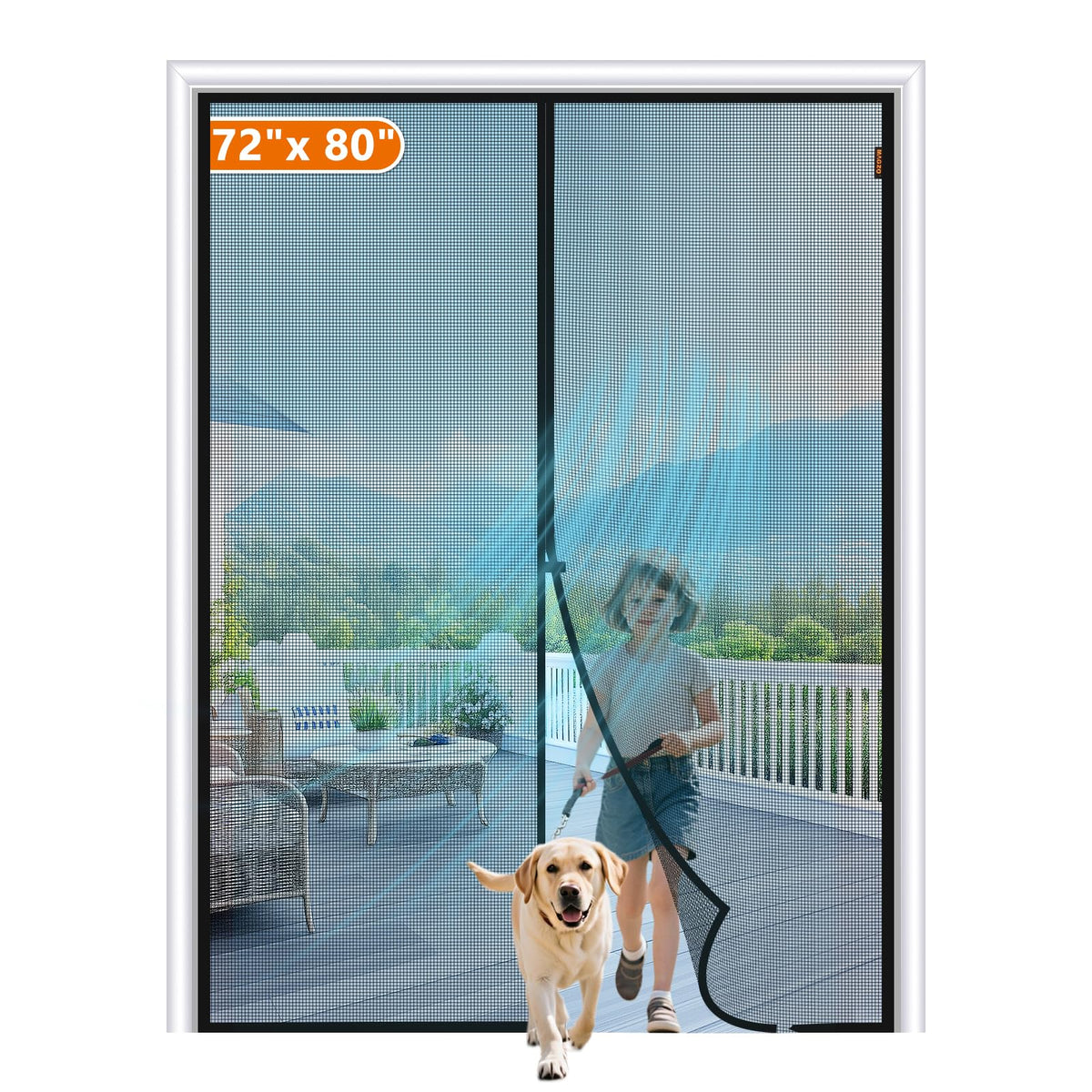 MAGZO magnetic screen door in full-frame black for hands-free entry.