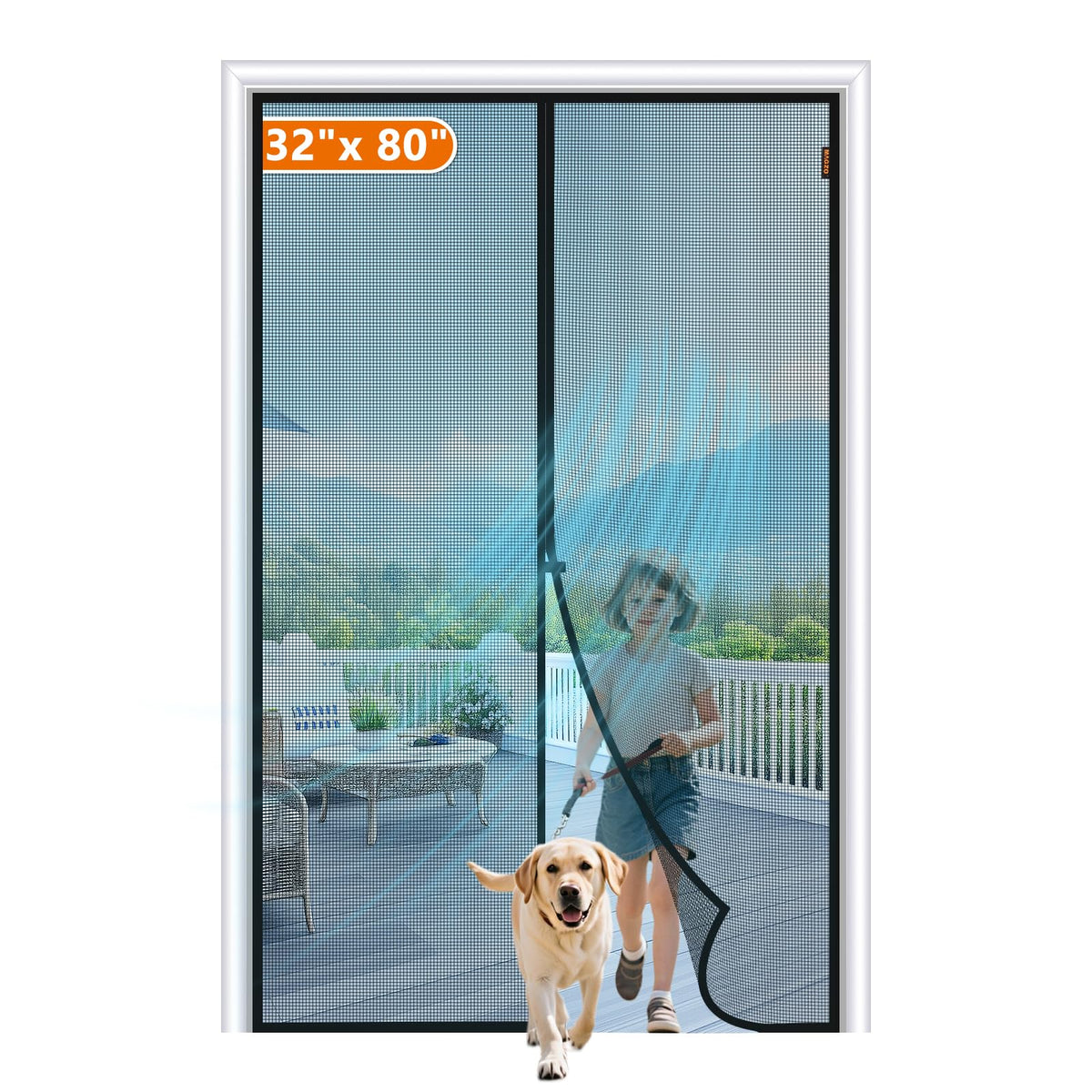 MAGZO screen door 34x81 mesh closeup highlights durable fiberglass frame for outdoor use