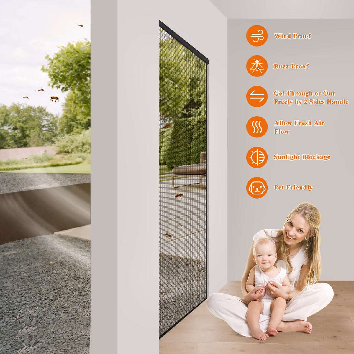 MAGZO wide-compatibility screen door fits multiple doorway types.