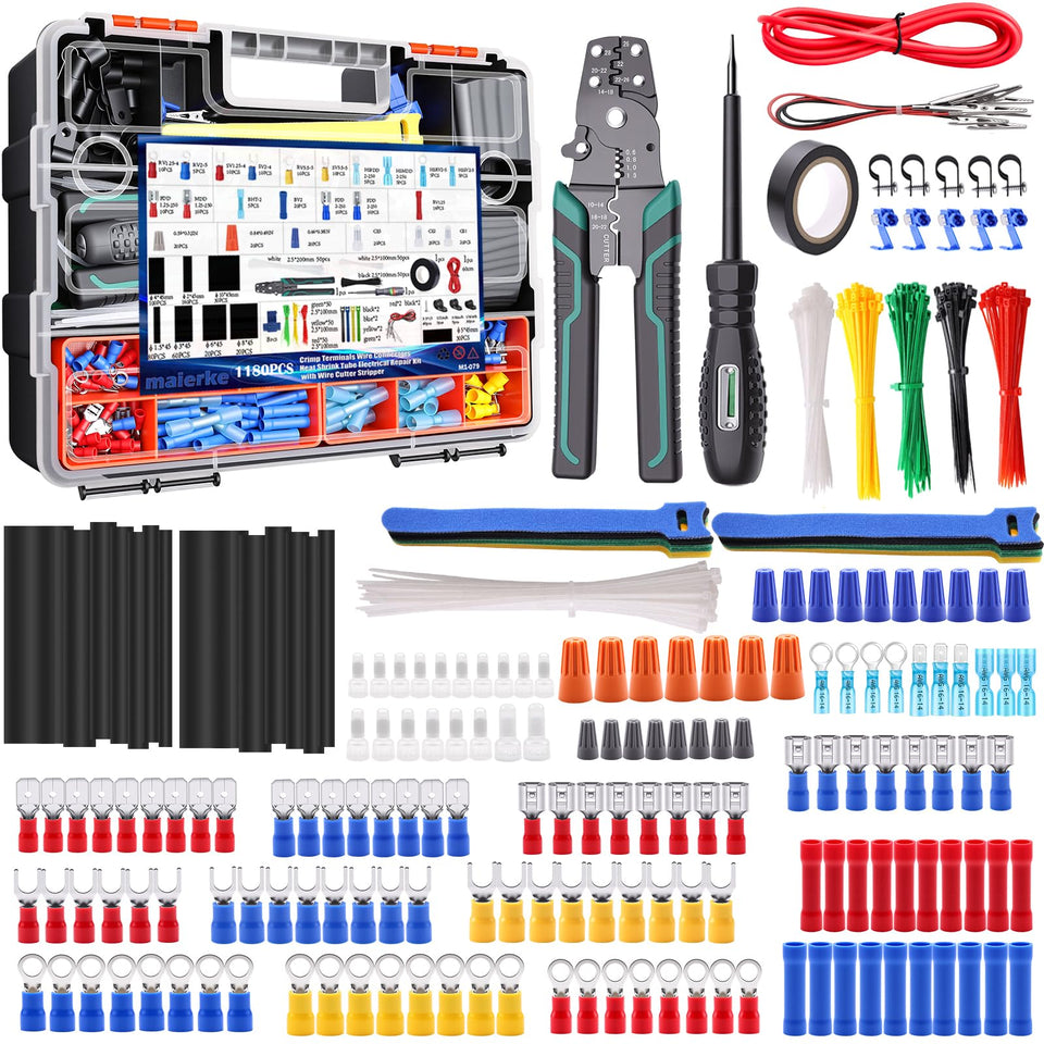 Maierke 1180-piece terminal kit in an organized case for quick, tidy wiring.