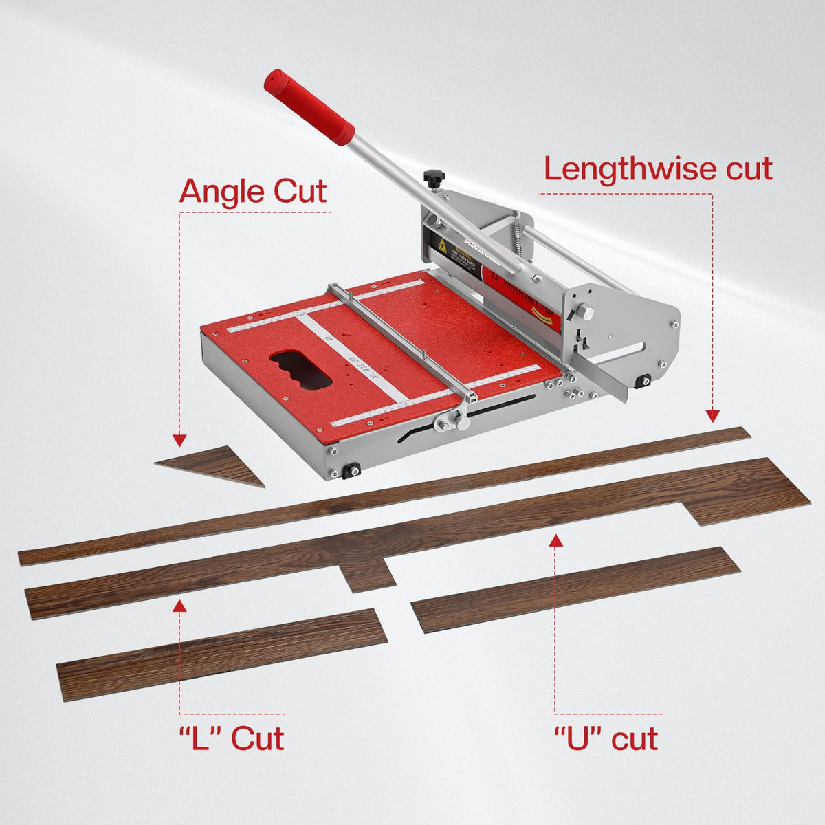 MAIHUITE cutter showing 13-inch cutting capacity for vinyl planks