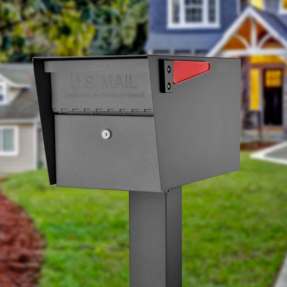 Mail Boss 7120 base detail highlights the durable powder-coated finish.