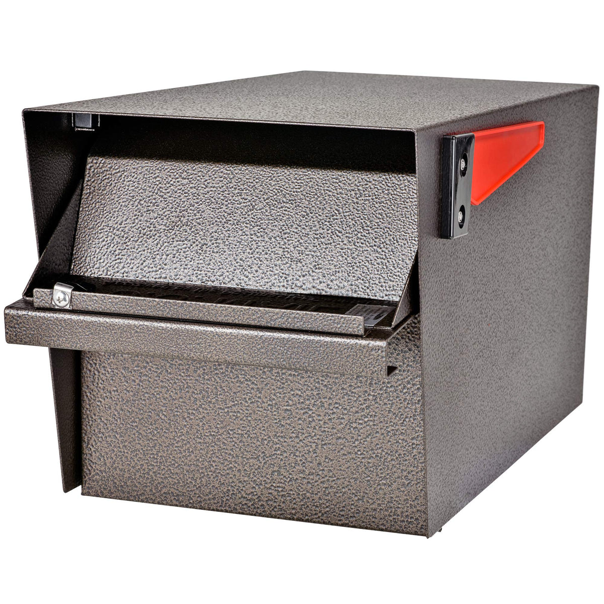 Close-up of Mail Boss 7508 anti-pry latch for protected access